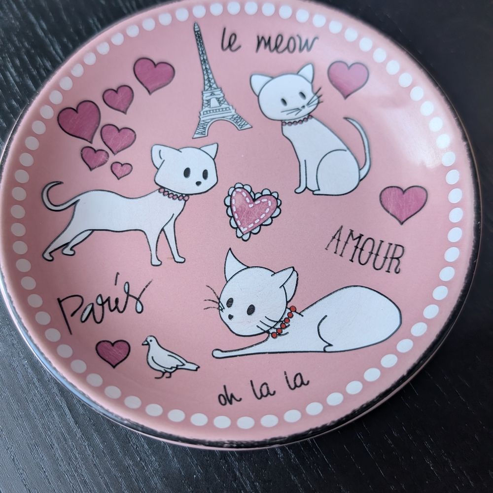 Le Meow Pink Cat Ceramic Trinket Plate